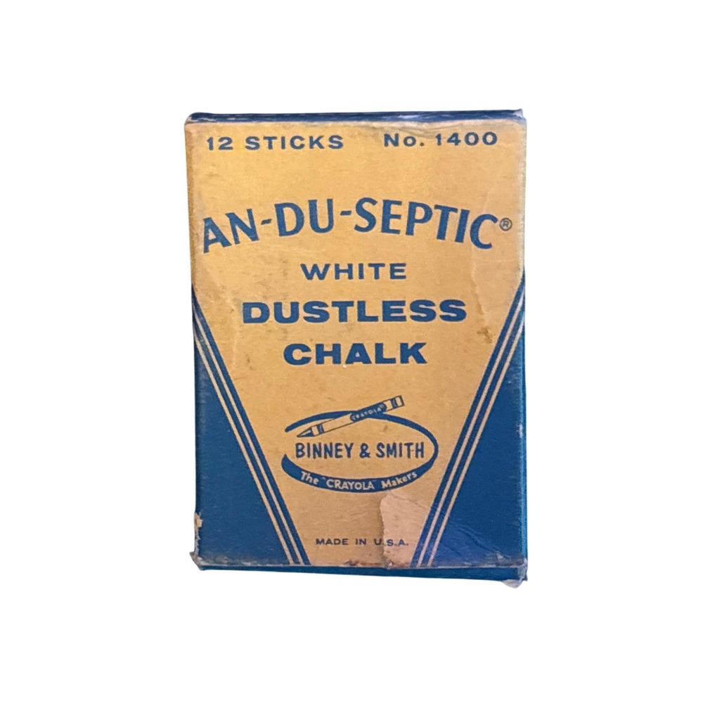Binney & Smith White Vintage An-Du-Septic Dustless Chalk No. 1400 Box, 12 Sticks